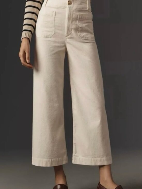 Maeve Pants - High-Rise Wide-Leg Corduroy Pants Off-White Cream Patch Pocket